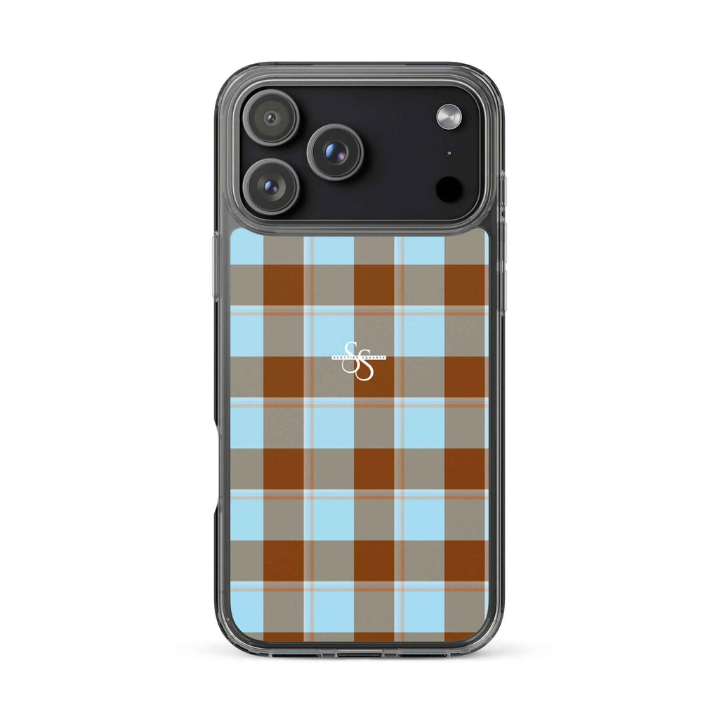 Clear Case for iPhone Blizzard Blue and Livid Brown Plaid iPhone 17 Pro Max - Scottish Squares