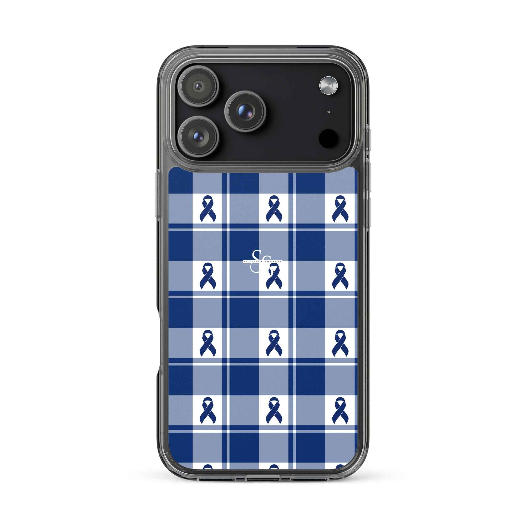 Clear Case for iPhone Colorectal Cancer Awareness Plaid, Dark Blue Ribbon, Supportive Gift iPhone 17 Pro Max - Scottish Squares