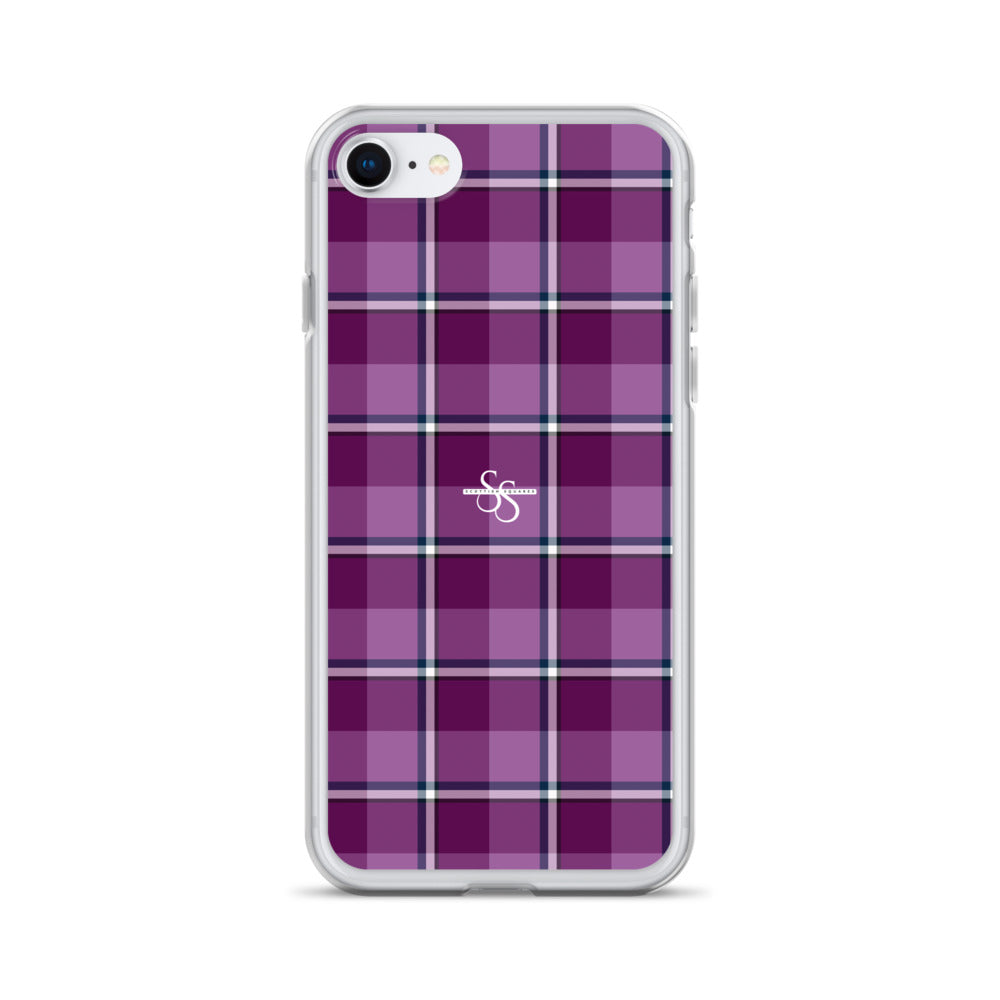 Clear Case for iPhone Purple and Trendy Pink Plaid iPhone 7 8 - Scottish Squares