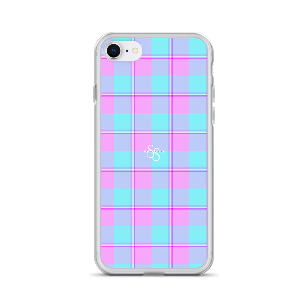 Clear Case for iPhone Mauve and Coastal Mist Plaid iPhone 7 8 - Scottish Squares