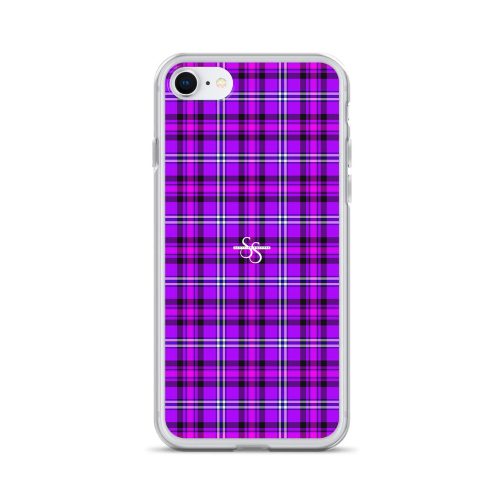 Clear Case for iPhone Electric Violet and Fuchsia Plaid iPhone 7 8 - Scottish Squares