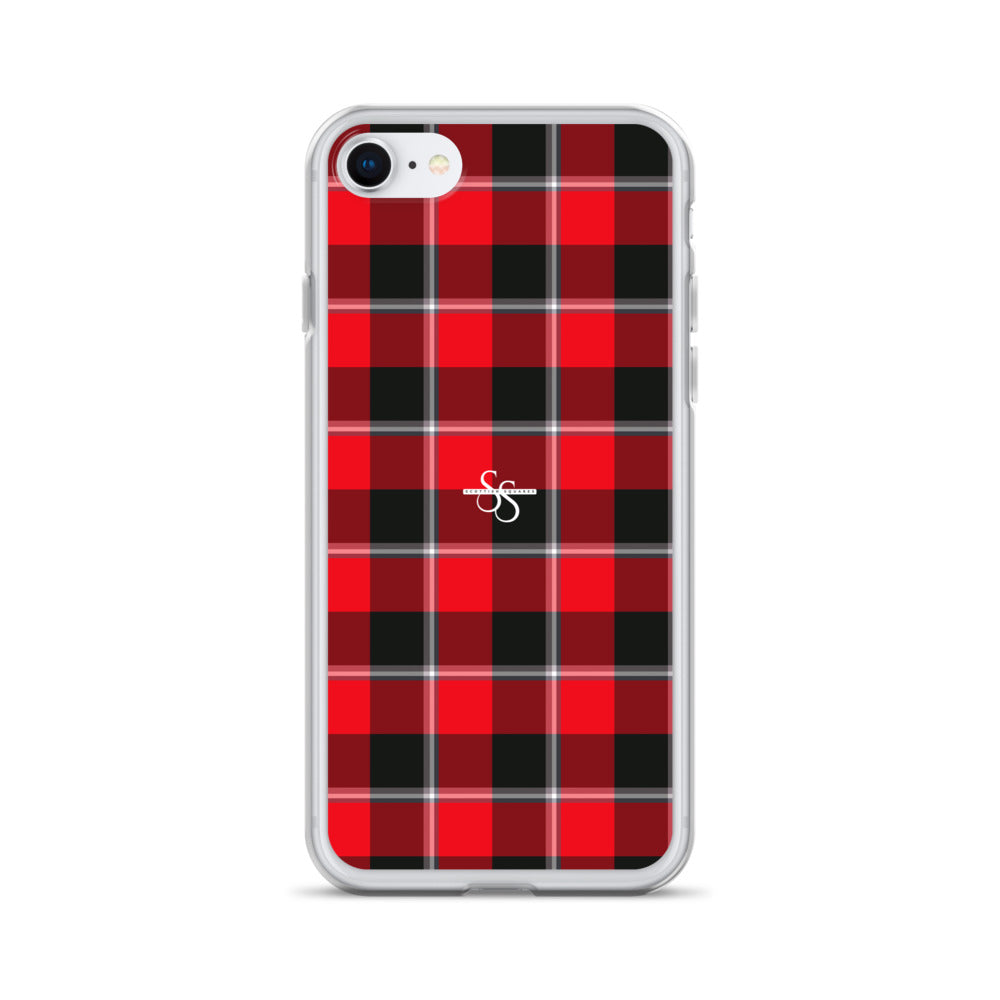 Clear Case for iPhone Red Ribbon and Heavy Metal Plaid iPhone 7 8 - Scottish Squares