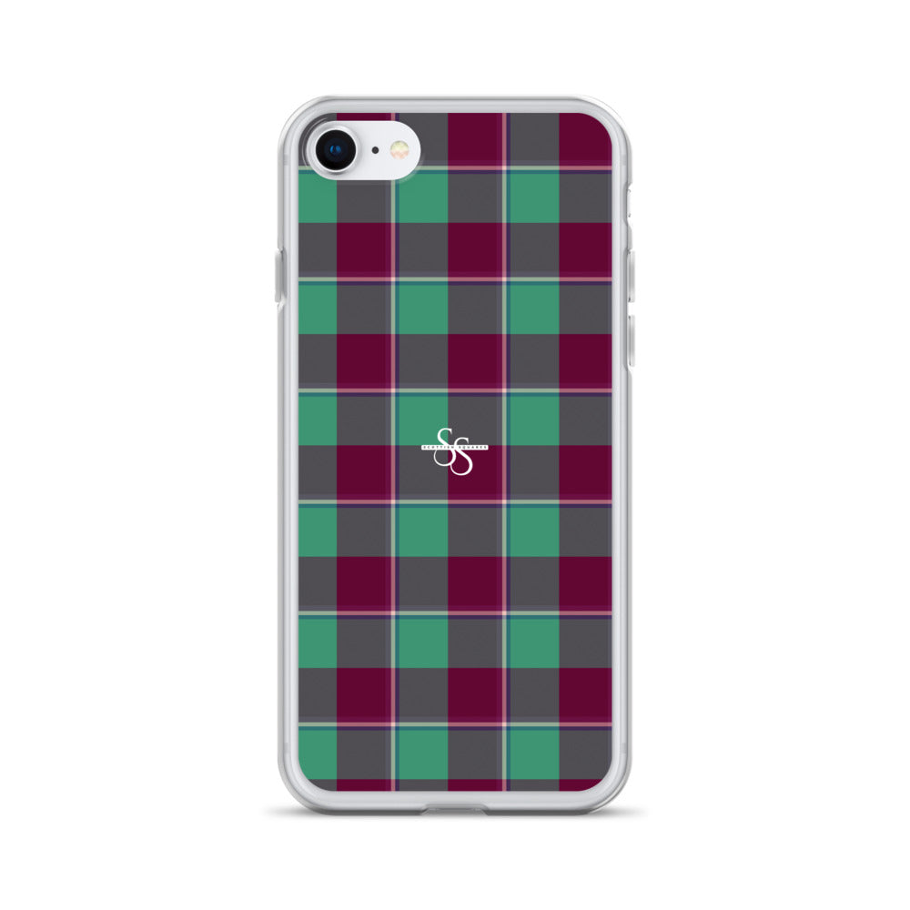 Clear Case for iPhone Ocean Green and Mulberry Wood Plaid iPhone 7 8 - Scottish Squares
