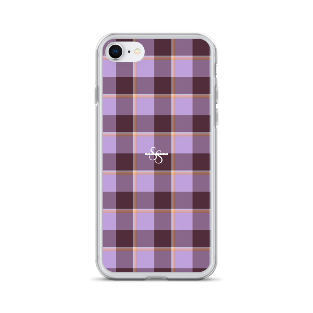 Clear Case for iPhone Light Wisteria and Livid Brown Plaid iPhone 7 8 - Scottish Squares