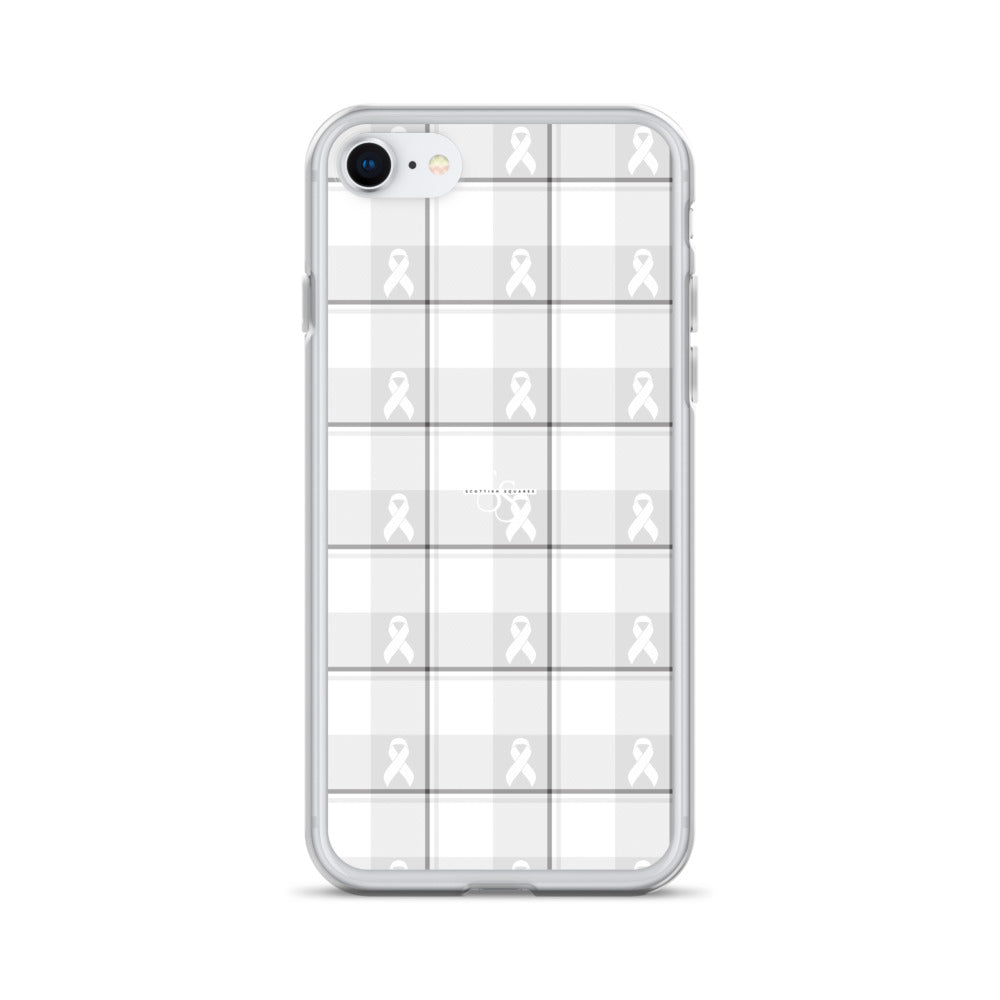 Clear Case for iPhone Lung Cancer Awareness Plaid, White Ribbon, Supportive Gift iPhone 7 8 - Scottish Squares