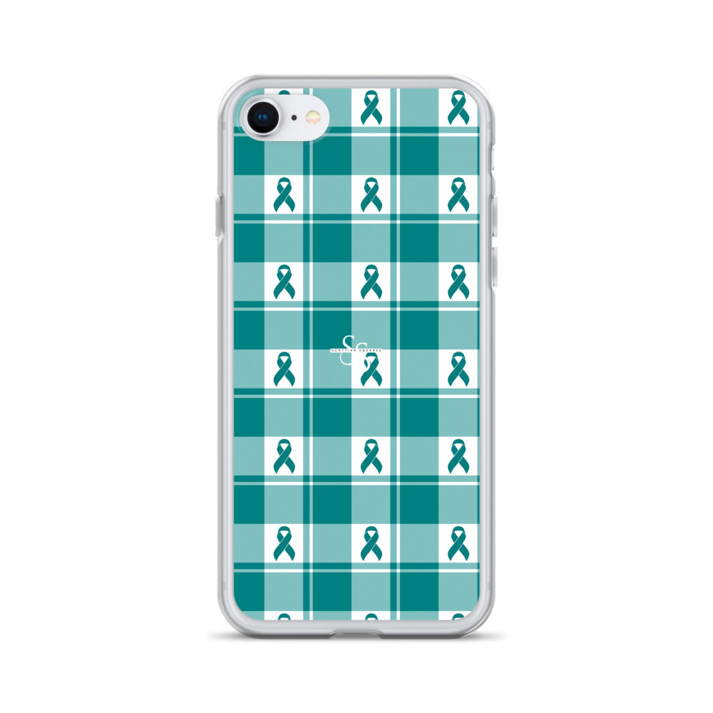 Clear Case for iPhone Cervical Cancer Awareness Plaid, Teal Ribbon, Supportive Gift iPhone 7 8 - Scottish Squares
