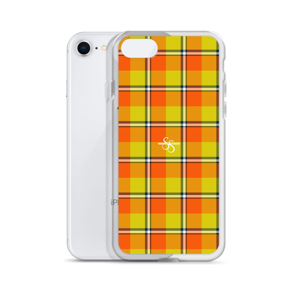Clear Case for iPhone Blaze Orange and Bird Flower Plaid - Scottish Squares