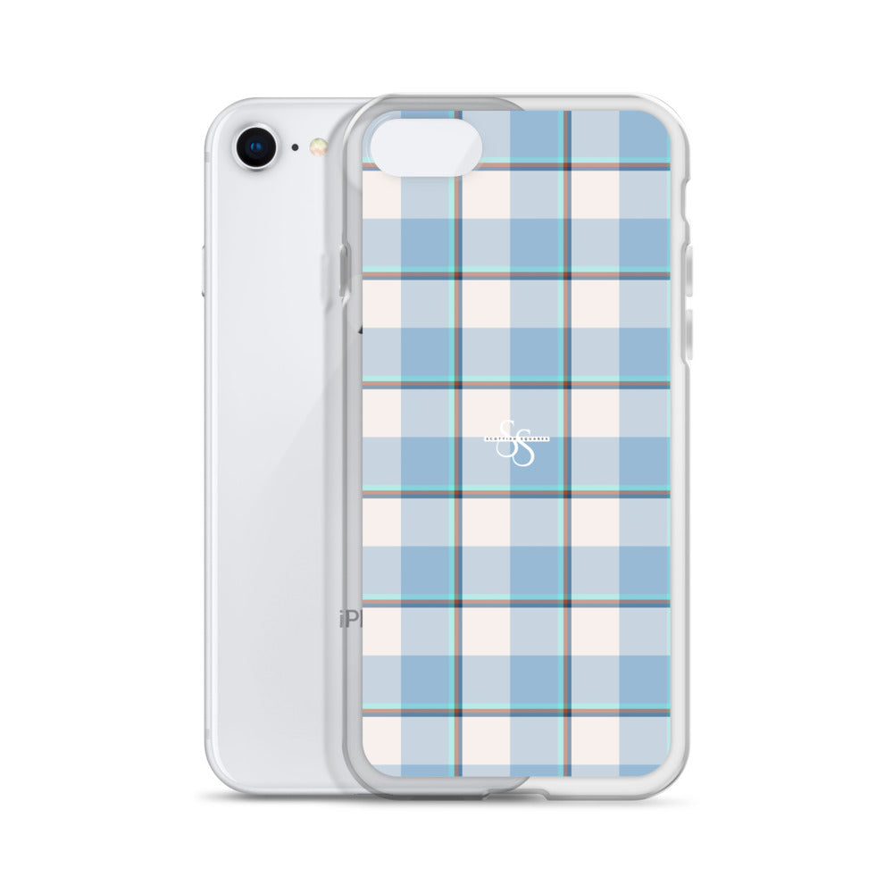 Clear Case for iPhone Pink Cloud and Blue Lagoon Plaid - Scottish Squares