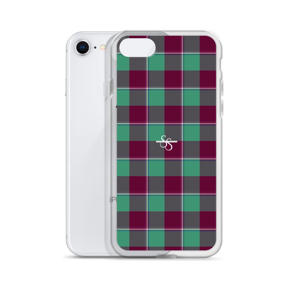 Clear Case for iPhone Ocean Green and Mulberry Wood Plaid - Scottish Squares