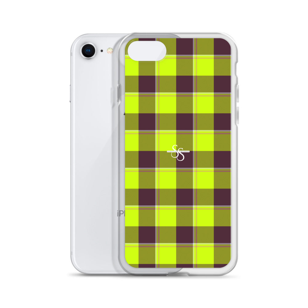 Clear Case for iPhone Electric Lime and Livid Brown Plaid - Scottish Squares