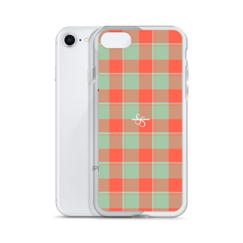 Clear Case for iPhone Spring Rain and Persimmon Plaid - Scottish Squares