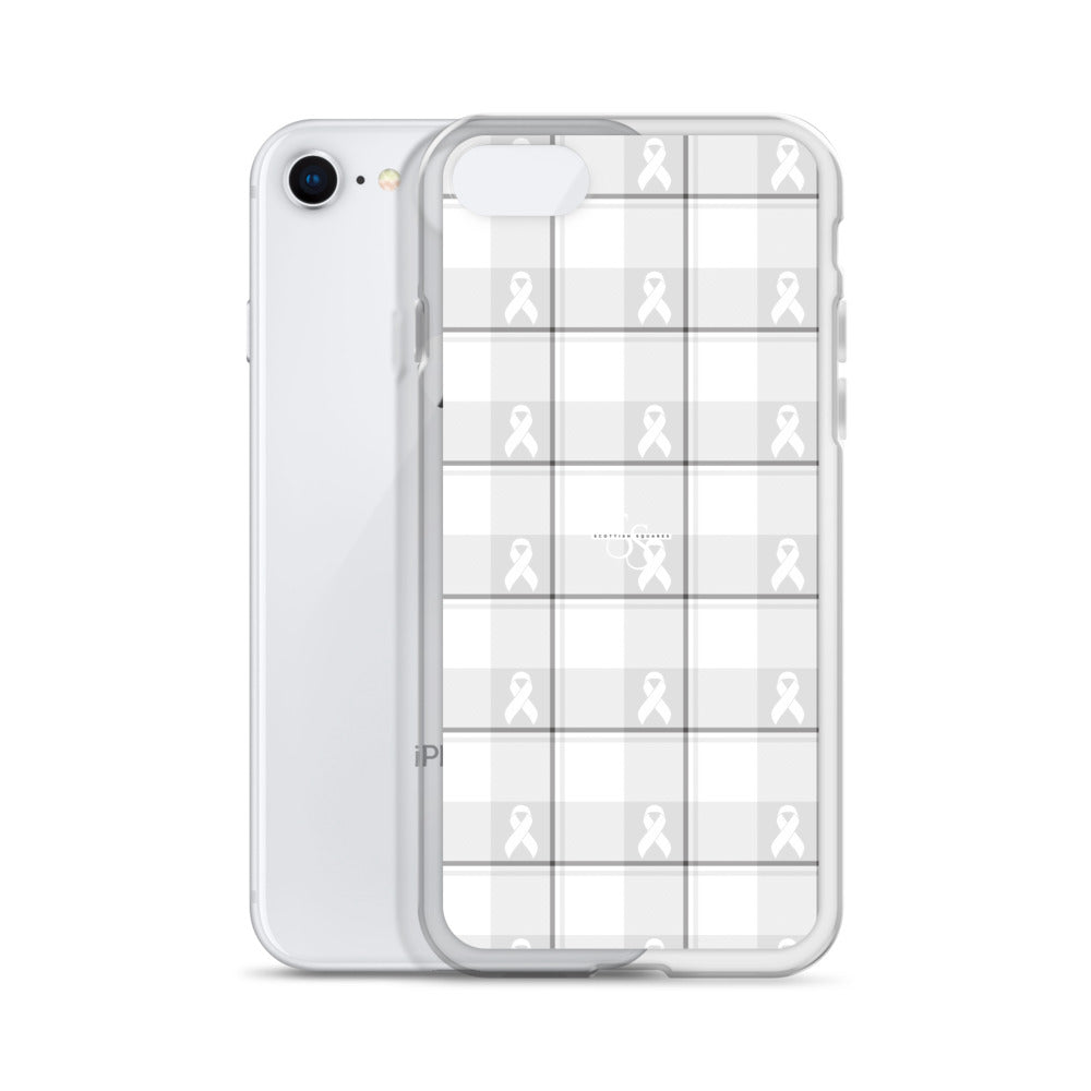 Clear Case for iPhone Lung Cancer Awareness Plaid, White Ribbon, Supportive Gift - Scottish Squares