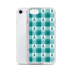 Clear Case for iPhone Cervical Cancer Awareness Plaid, Teal Ribbon, Supportive Gift - Scottish Squares
