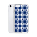 Clear Case for iPhone Colorectal Cancer Awareness Plaid, Dark Blue Ribbon, Supportive Gift - Scottish Squares
