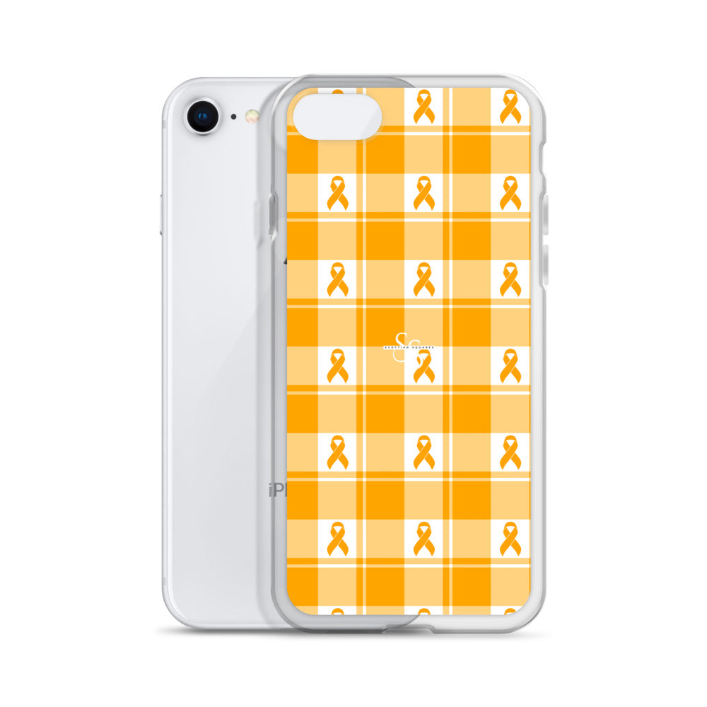 Clear Case for iPhone Kidney Cancer Awareness Plaid, Orange Ribbon, Supportive Gift - Scottish Squares