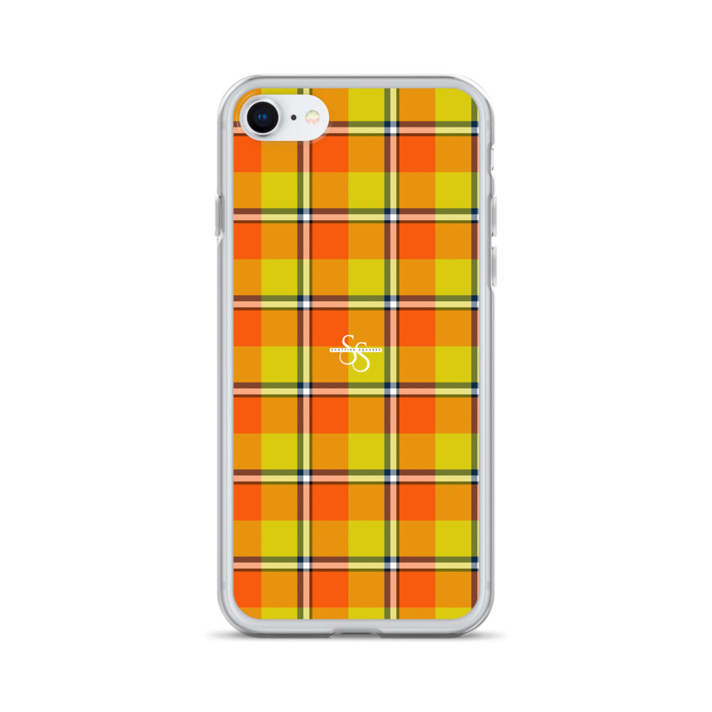 Clear Case for iPhone Blaze Orange and Bird Flower Plaid iPhone SE - Scottish Squares
