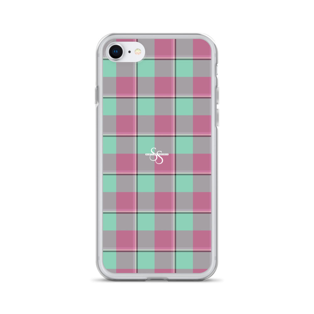 Clear Case for iPhone Vista Blue and Turkish Rose Plaid iPhone SE - Scottish Squares