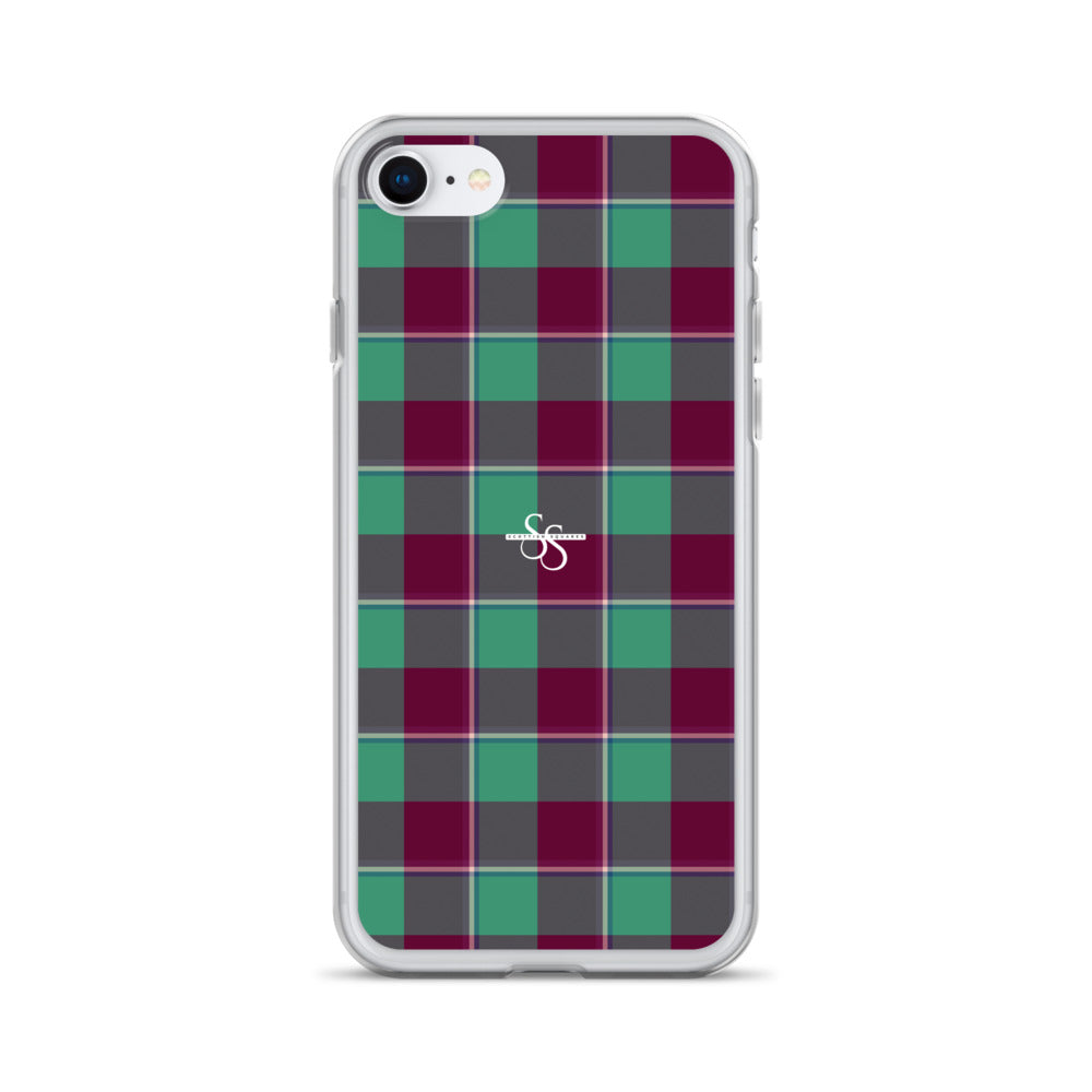 Clear Case for iPhone Ocean Green and Mulberry Wood Plaid iPhone SE - Scottish Squares