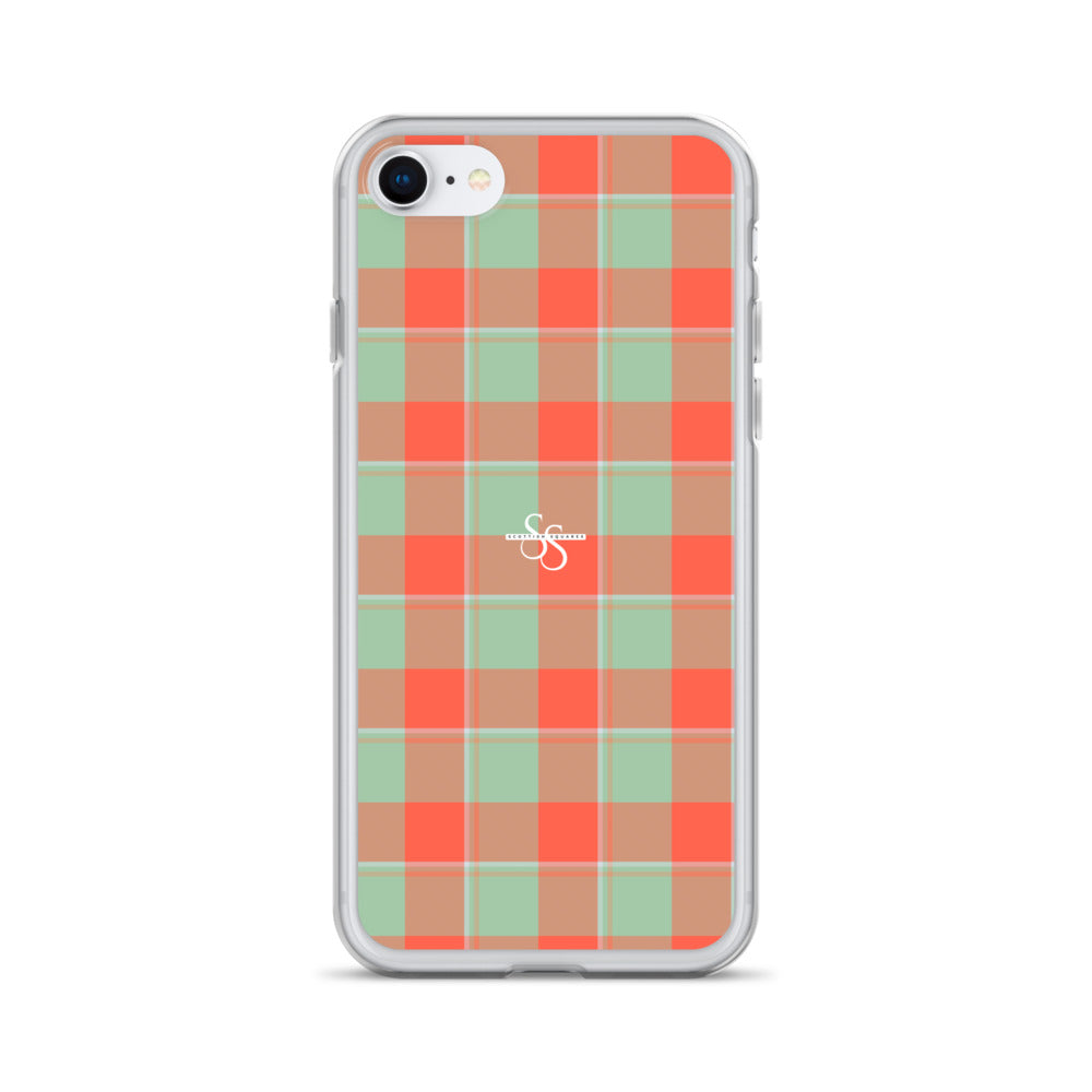 Clear Case for iPhone Spring Rain and Persimmon Plaid iPhone SE - Scottish Squares