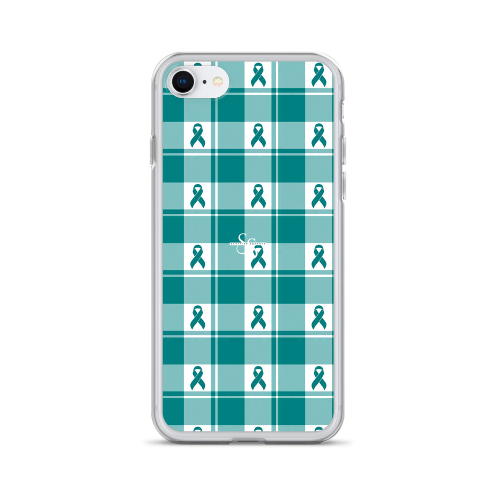Clear Case for iPhone Cervical Cancer Awareness Plaid, Teal Ribbon, Supportive Gift iPhone SE - Scottish Squares