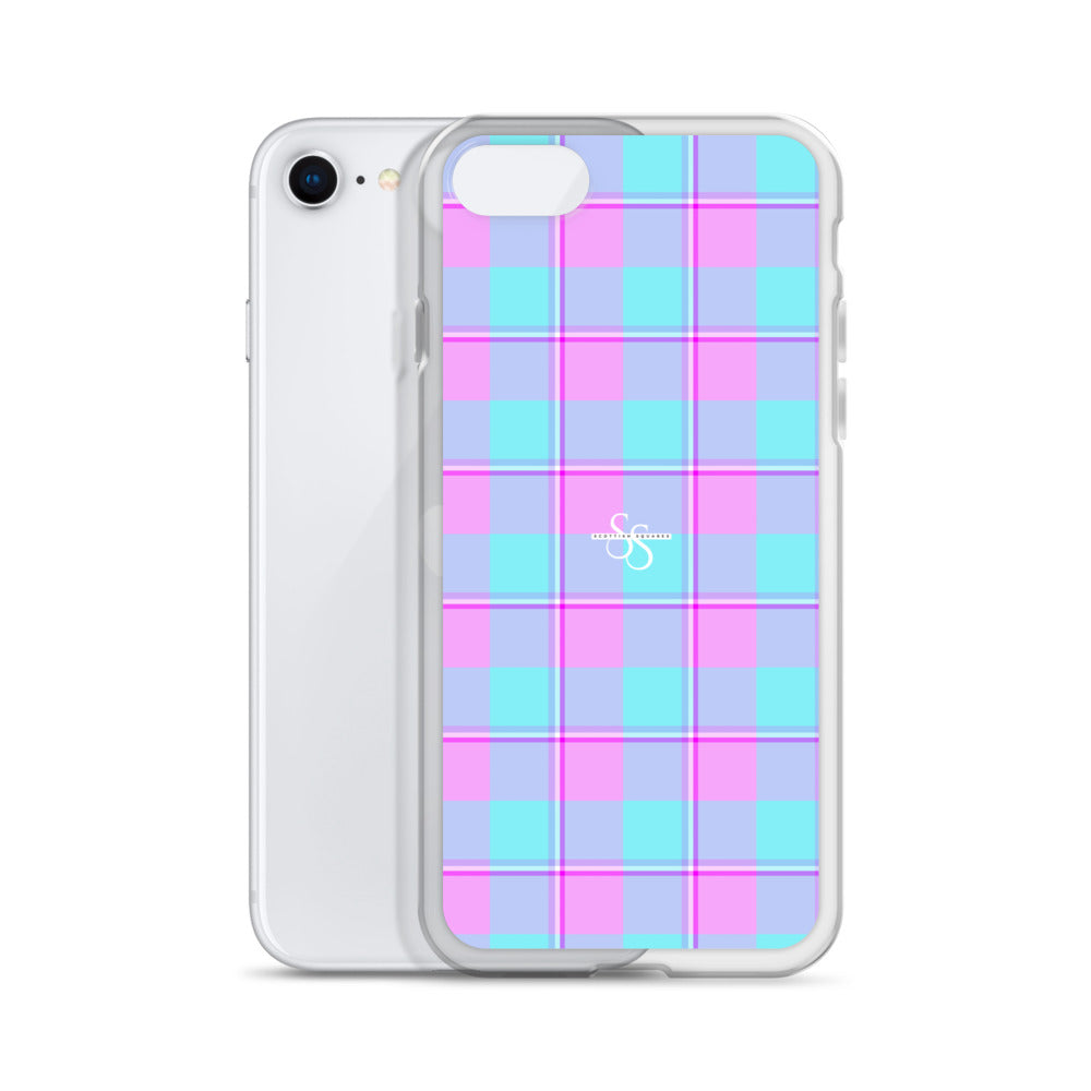 Clear Case for iPhone Mauve and Coastal Mist Plaid - Scottish Squares