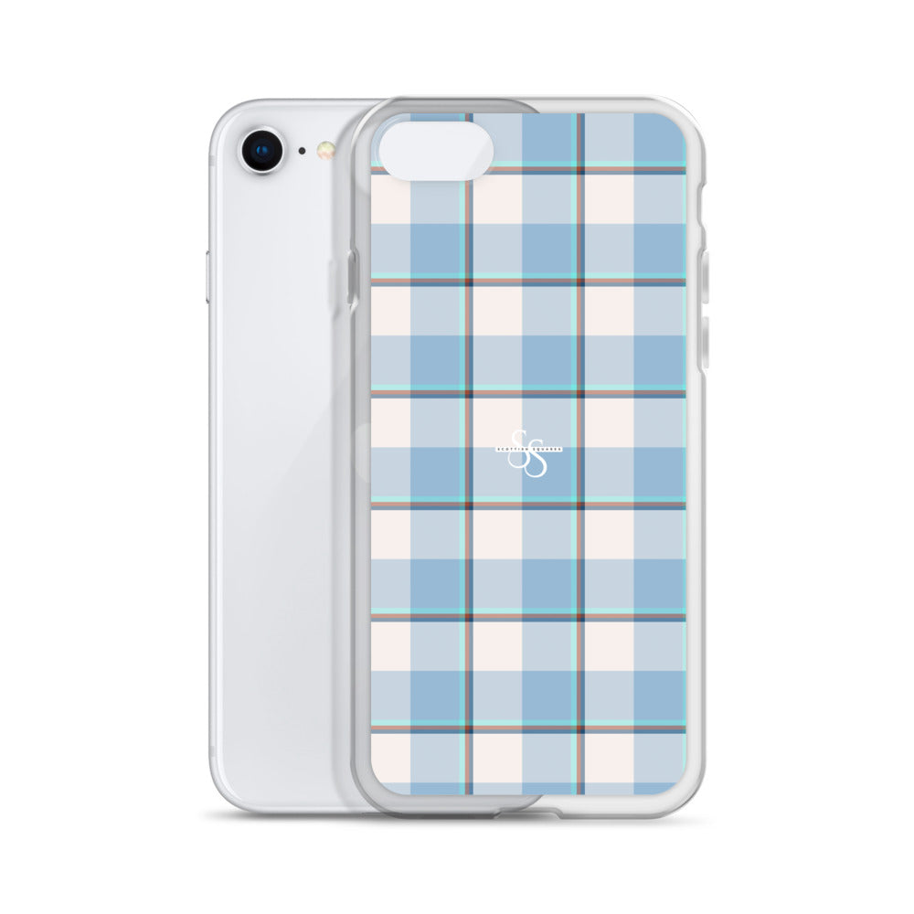 Clear Case for iPhone Pink Cloud and Blue Lagoon Plaid - Scottish Squares