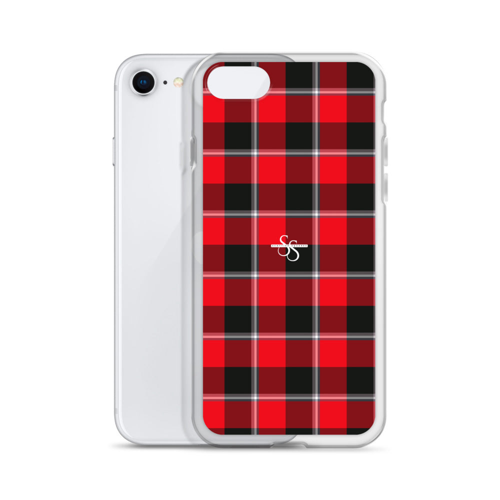 Clear Case for iPhone Red Ribbon and Heavy Metal Plaid - Scottish Squares