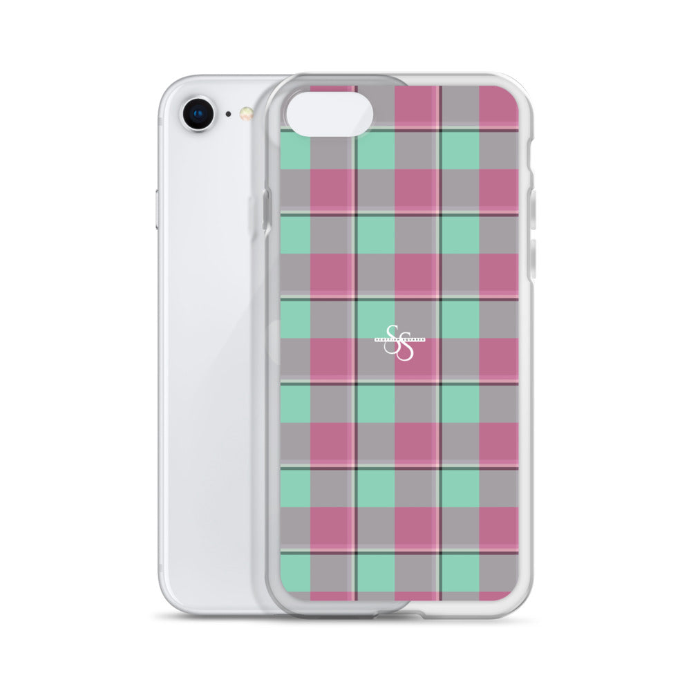 Clear Case for iPhone Vista Blue and Turkish Rose Plaid - Scottish Squares