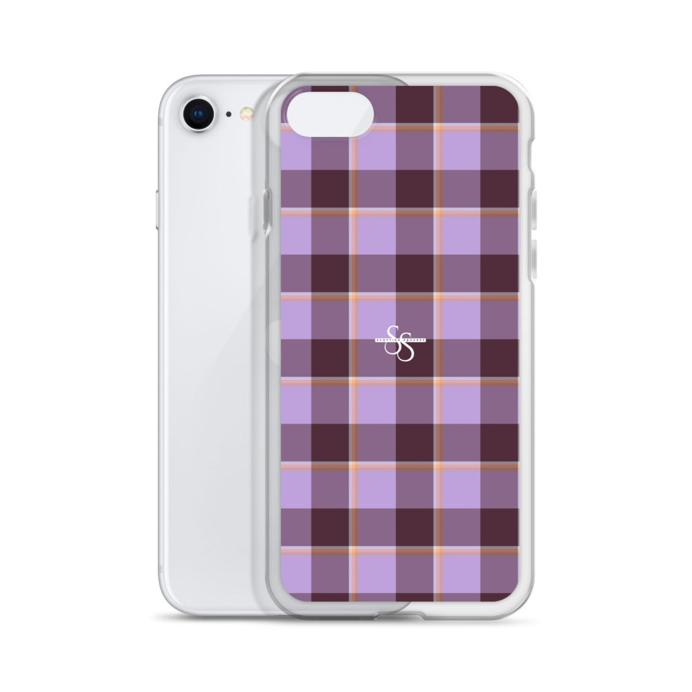 Clear Case for iPhone Light Wisteria and Livid Brown Plaid - Scottish Squares
