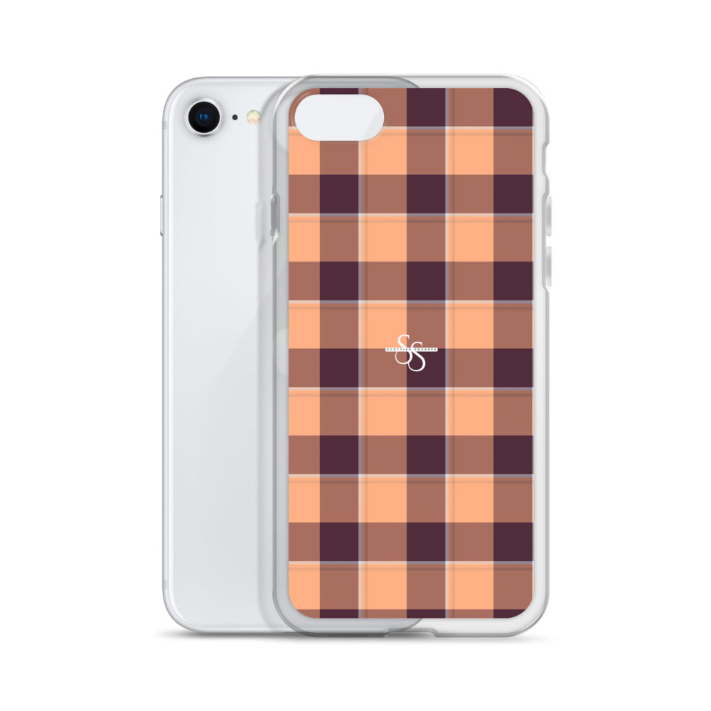 Clear Case for iPhone Hit Pink and Livid Brown Plaid - Scottish Squares