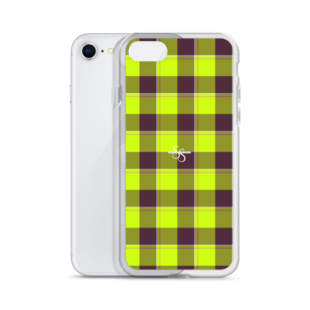 Clear Case for iPhone Electric Lime and Livid Brown Plaid - Scottish Squares