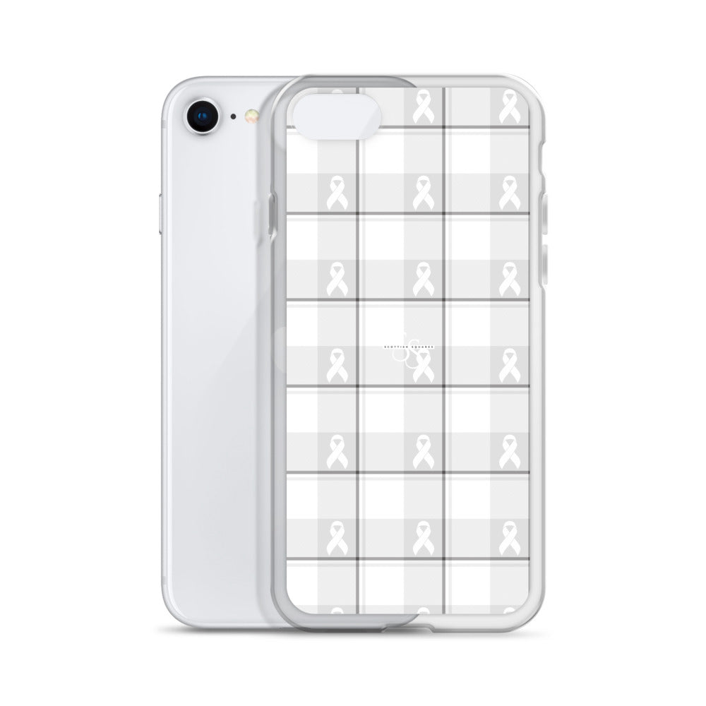 Clear Case for iPhone Lung Cancer Awareness Plaid, White Ribbon, Supportive Gift - Scottish Squares