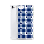 Clear Case for iPhone Colorectal Cancer Awareness Plaid, Dark Blue Ribbon, Supportive Gift - Scottish Squares