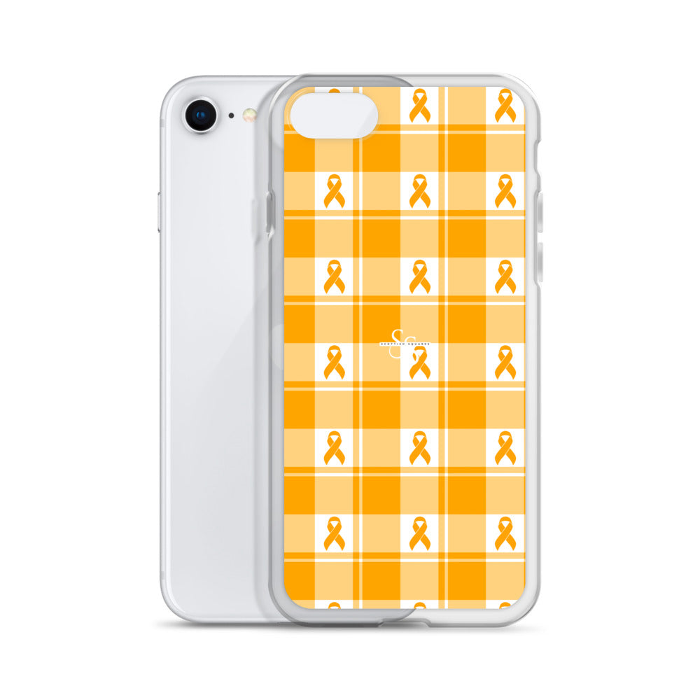 Clear Case for iPhone Kidney Cancer Awareness Plaid, Orange Ribbon, Supportive Gift - Scottish Squares