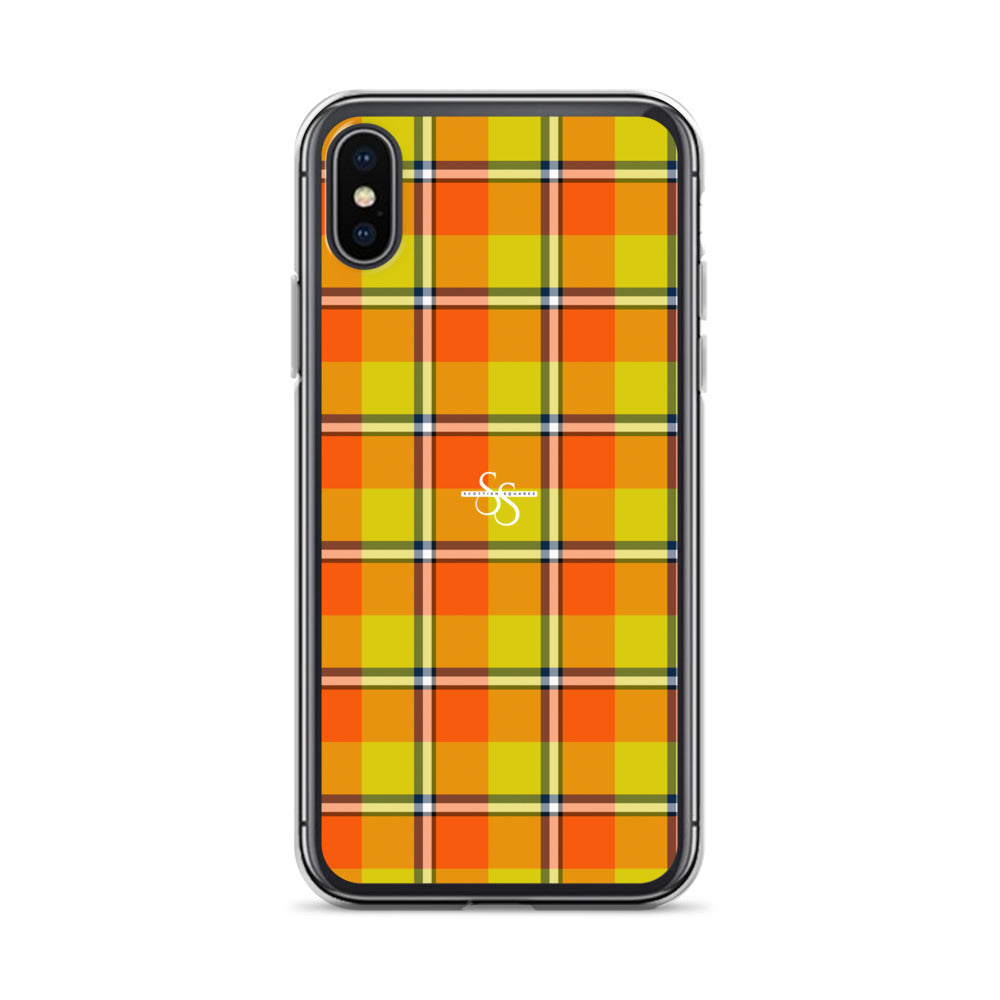 Clear Case for iPhone Blaze Orange and Bird Flower Plaid iPhone X XS - Scottish Squares