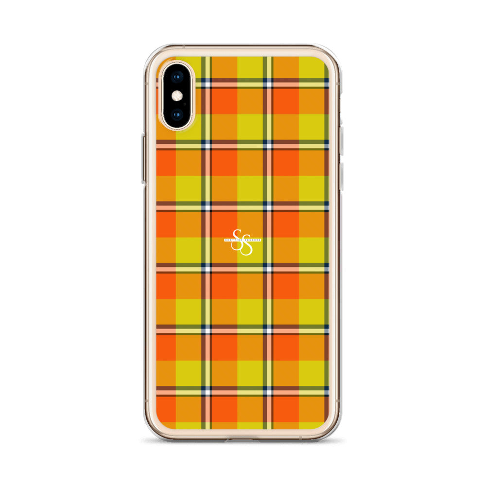 Clear Case for iPhone Blaze Orange and Bird Flower Plaid - Scottish Squares