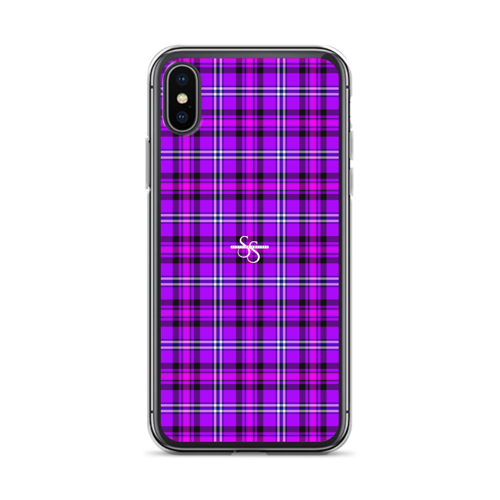 Clear Case for iPhone Electric Violet and Fuchsia Plaid iPhone X XS - Scottish Squares