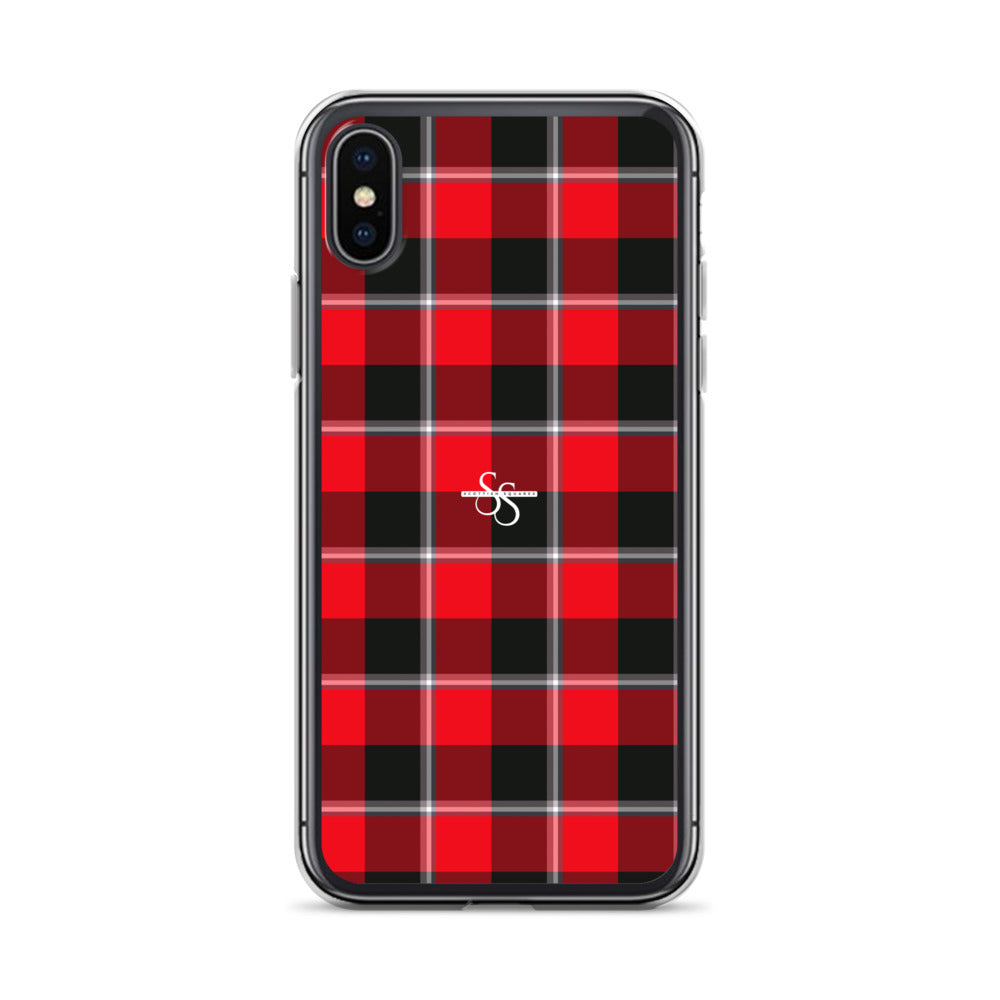 Clear Case for iPhone Red Ribbon and Heavy Metal Plaid iPhone X XS - Scottish Squares