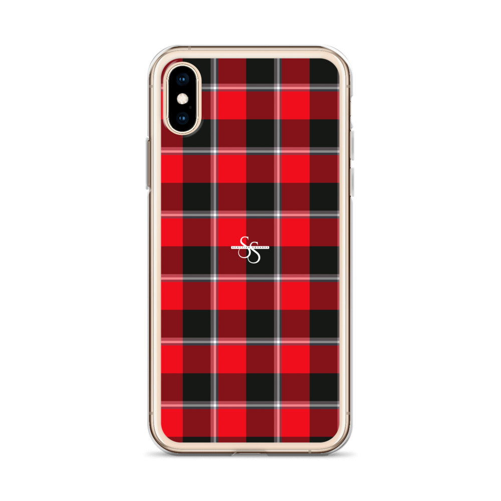 Clear Case for iPhone Red Ribbon and Heavy Metal Plaid - Scottish Squares