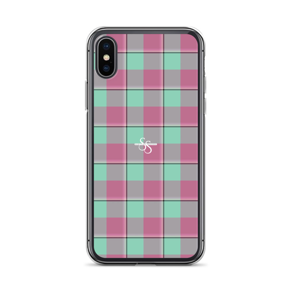 Clear Case for iPhone Vista Blue and Turkish Rose Plaid iPhone X XS - Scottish Squares