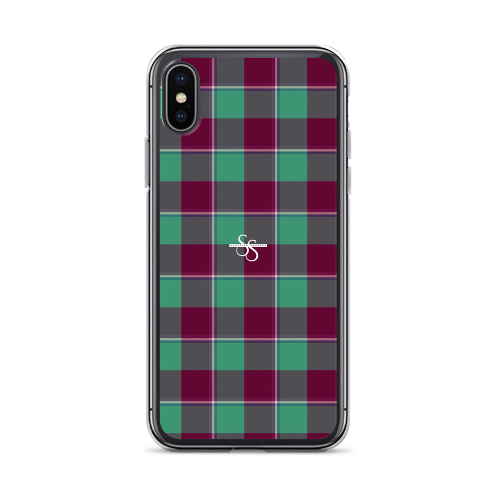 Clear Case for iPhone Ocean Green and Mulberry Wood Plaid iPhone X XS - Scottish Squares