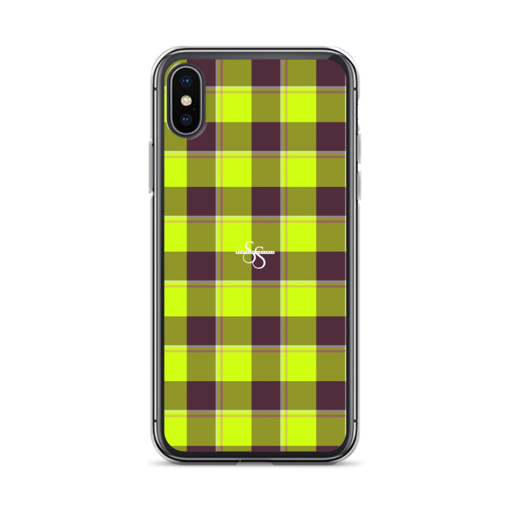 Clear Case for iPhone Electric Lime and Livid Brown Plaid iPhone X XS - Scottish Squares
