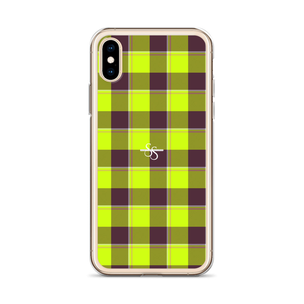 Clear Case for iPhone Electric Lime and Livid Brown Plaid - Scottish Squares