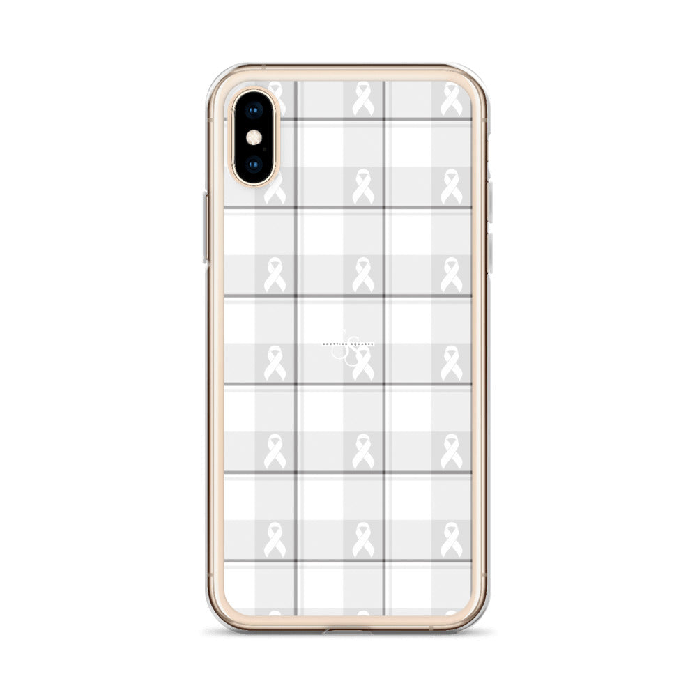 Clear Case for iPhone Lung Cancer Awareness Plaid, White Ribbon, Supportive Gift - Scottish Squares