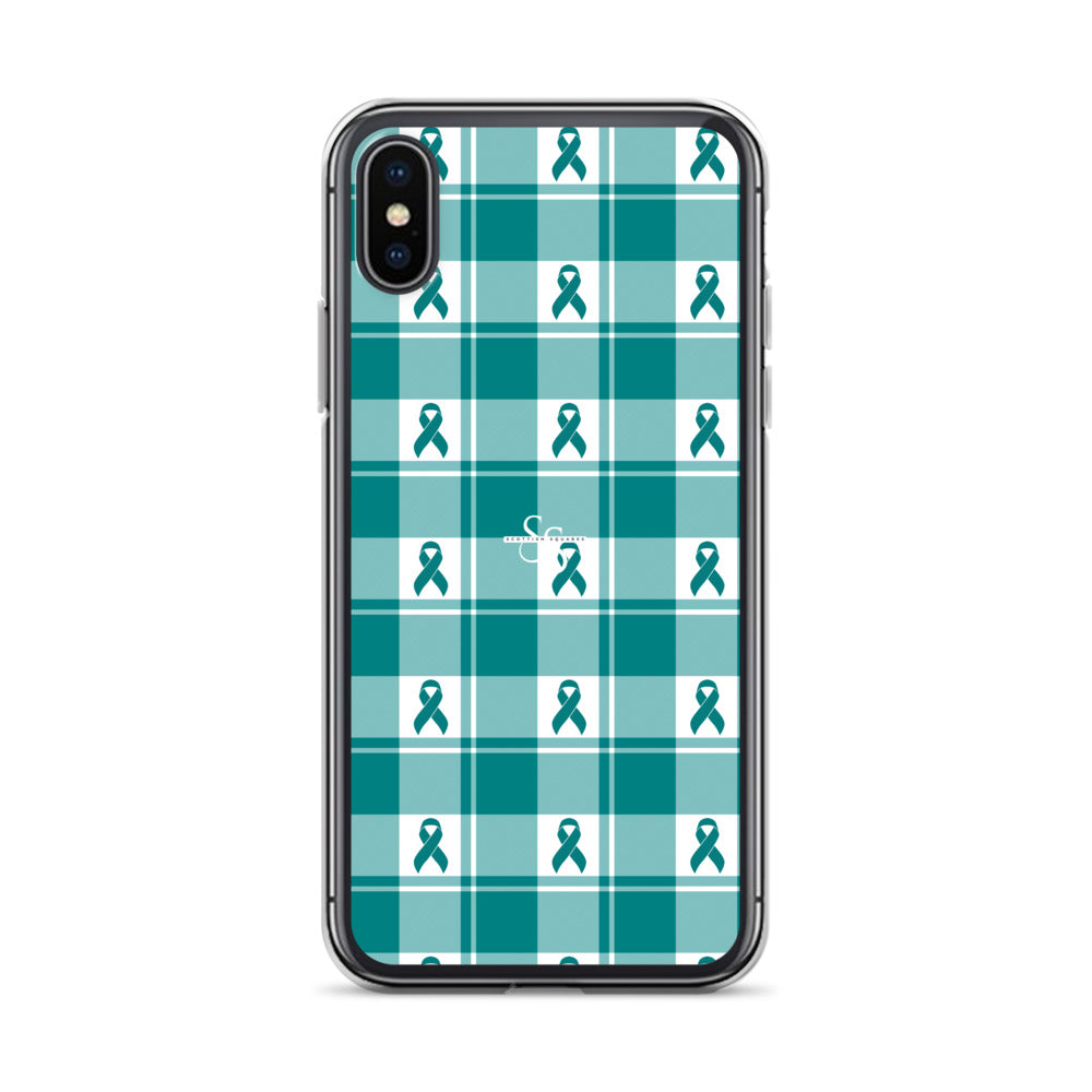 Clear Case for iPhone Cervical Cancer Awareness Plaid, Teal Ribbon, Supportive Gift iPhone X XS - Scottish Squares