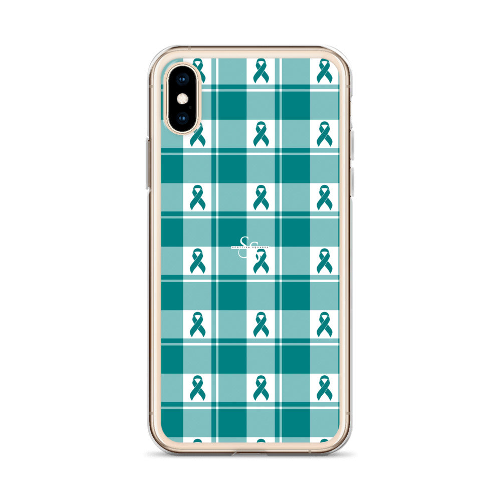 Clear Case for iPhone Cervical Cancer Awareness Plaid, Teal Ribbon, Supportive Gift - Scottish Squares