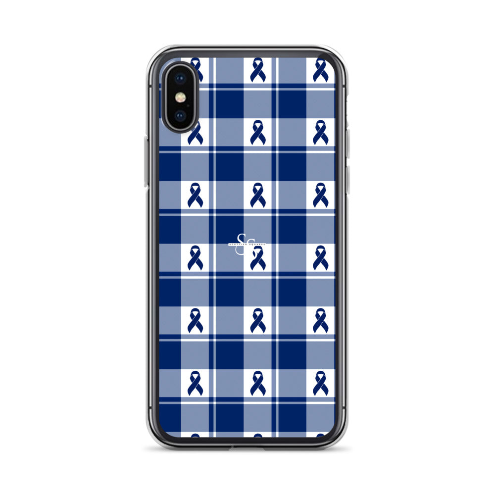 Clear Case for iPhone Colorectal Cancer Awareness Plaid, Dark Blue Ribbon, Supportive Gift iPhone X XS - Scottish Squares