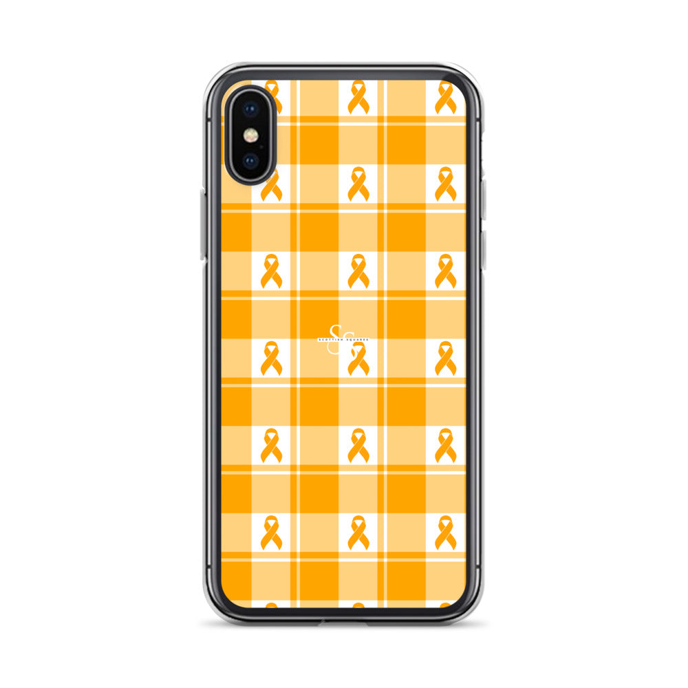 Clear Case for iPhone Kidney Cancer Awareness Plaid, Orange Ribbon, Supportive Gift iPhone X XS - Scottish Squares