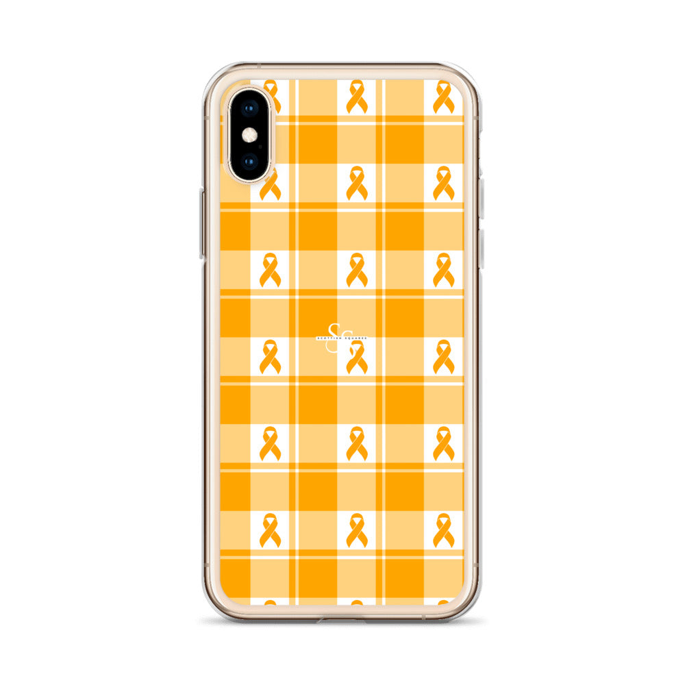 Clear Case for iPhone Kidney Cancer Awareness Plaid, Orange Ribbon, Supportive Gift - Scottish Squares