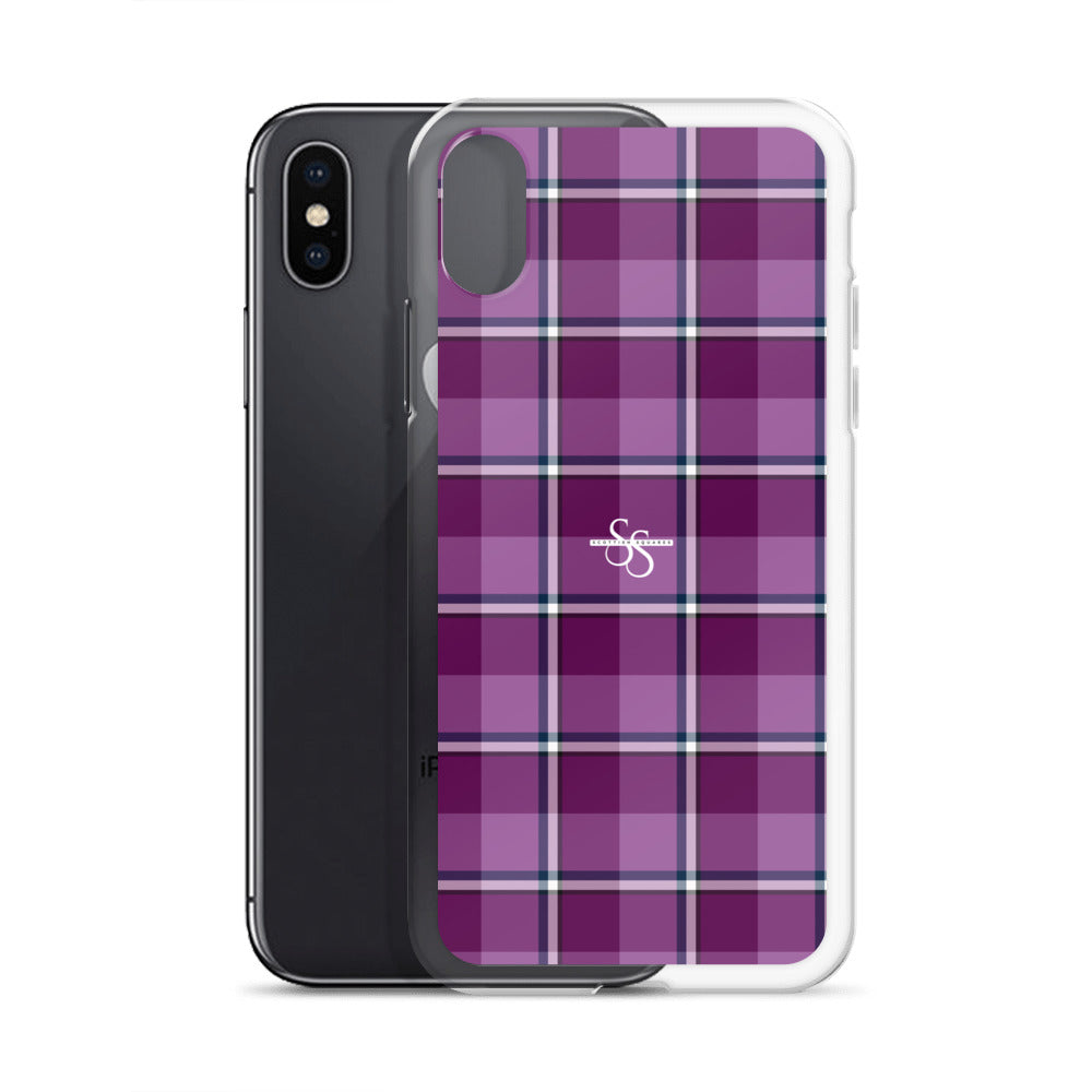 Clear Case for iPhone Purple and Trendy Pink Plaid - Scottish Squares